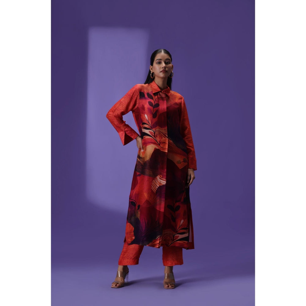 Label Radini Inferno Chic Long Kurta with Pant - Multi-Color