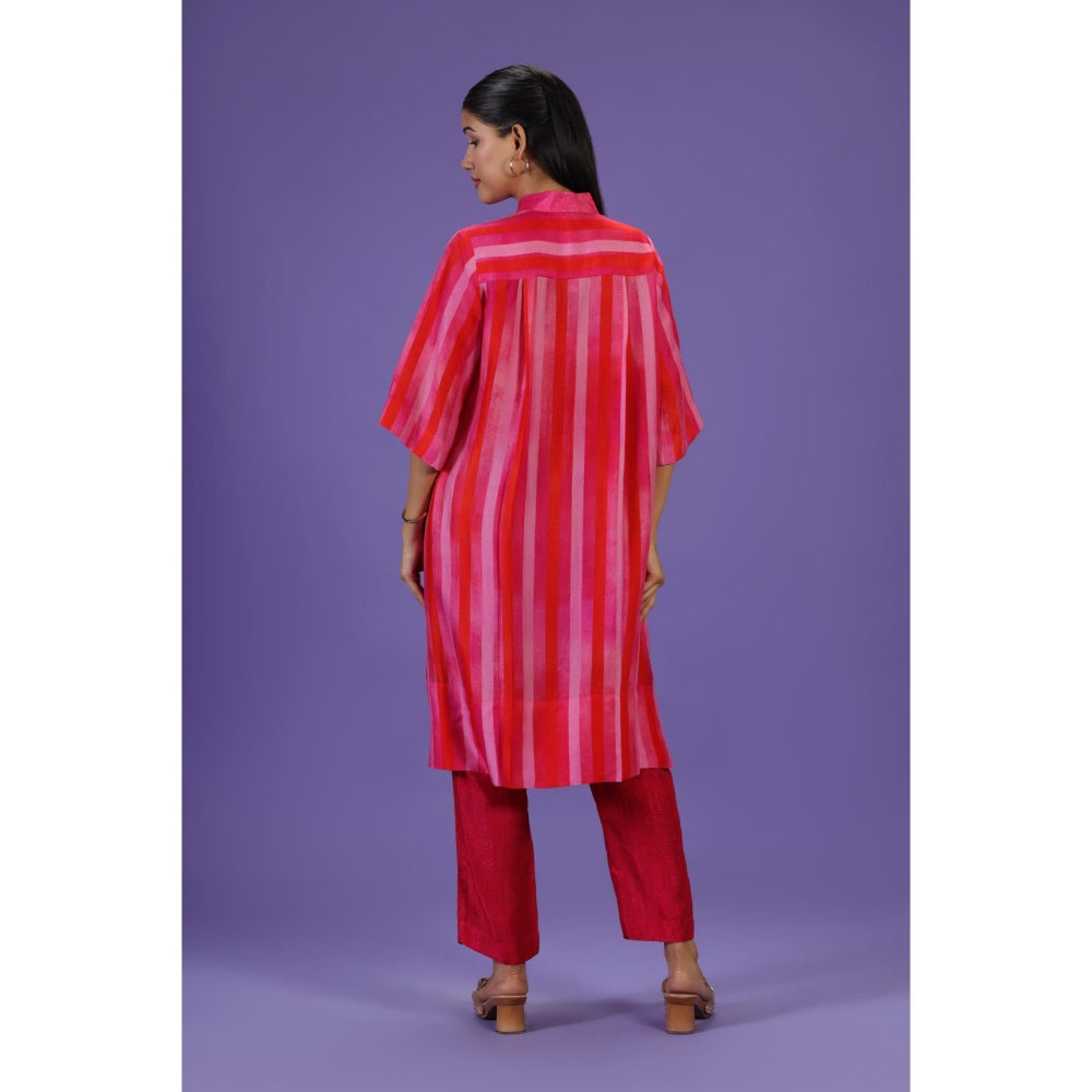 Label Radini Fiery Grace Middle Length Kurta with Pant - Red