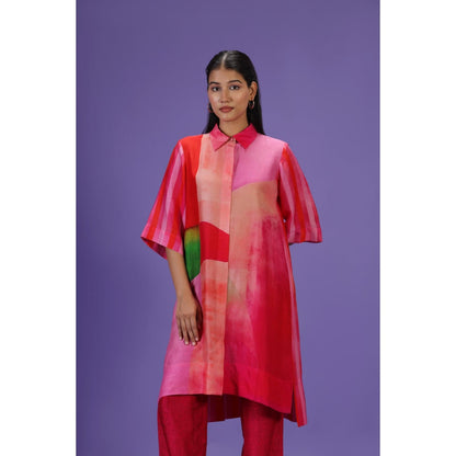 Label Radini Fiery Grace Middle Length Kurta with Pant - Red