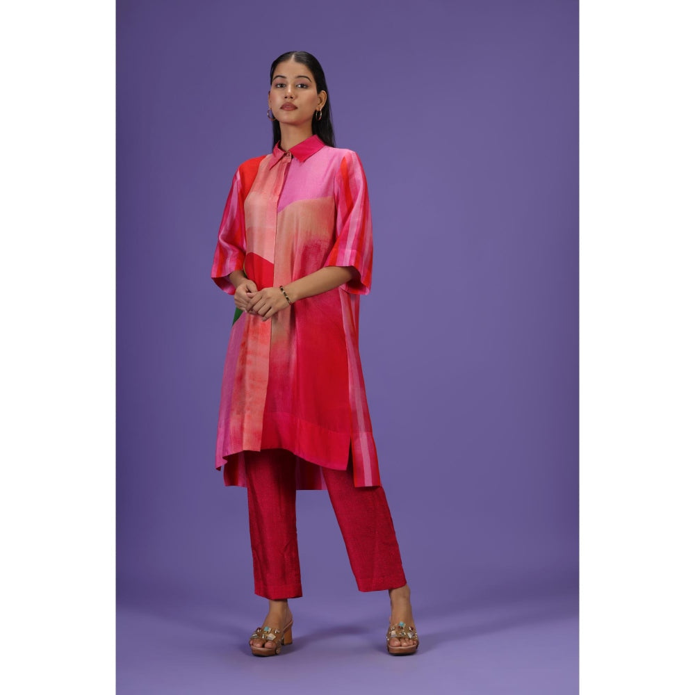 Label Radini Fiery Grace Middle Length Kurta with Pant - Red