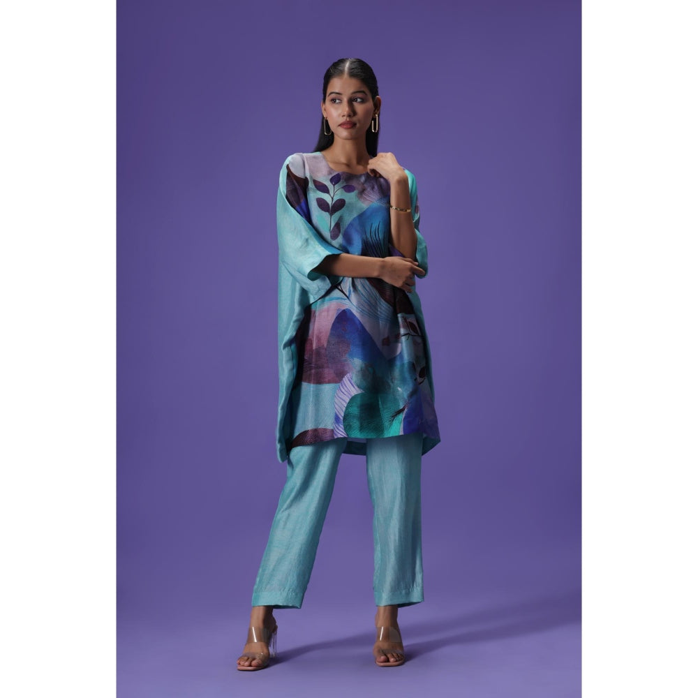 Label Radini Serene Blossom Short Kurta with Pant - Turquoise
