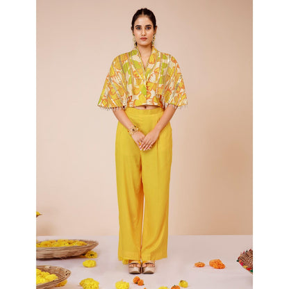 LABEL NIYAMI Yellow Sunflower Cape Top with Pant