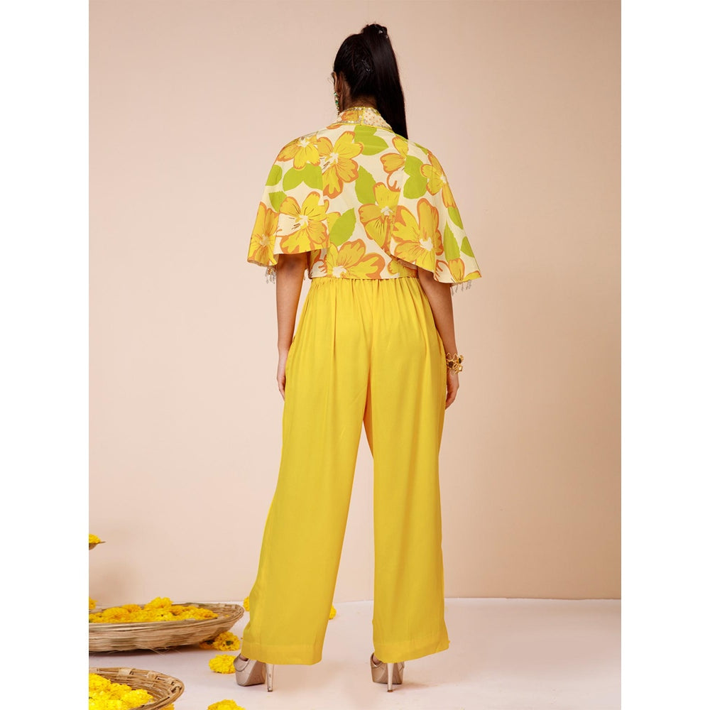 LABEL NIYAMI Yellow Sunflower Cape Top with Pant