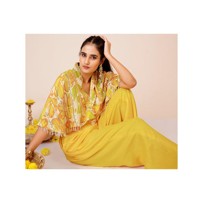 LABEL NIYAMI Yellow Sunflower Cape Top with Pant