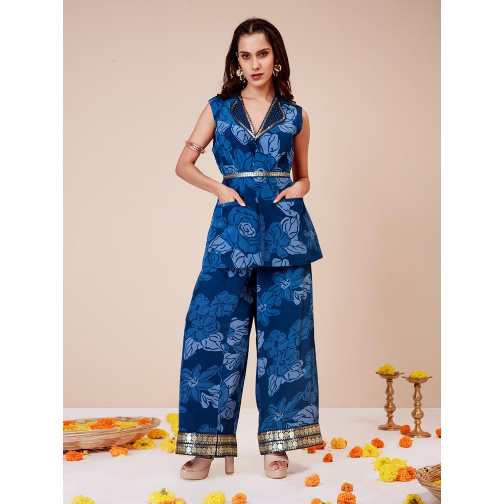 LABEL NIYAMI Celtic Blue Power Blazer with Pant and Belt