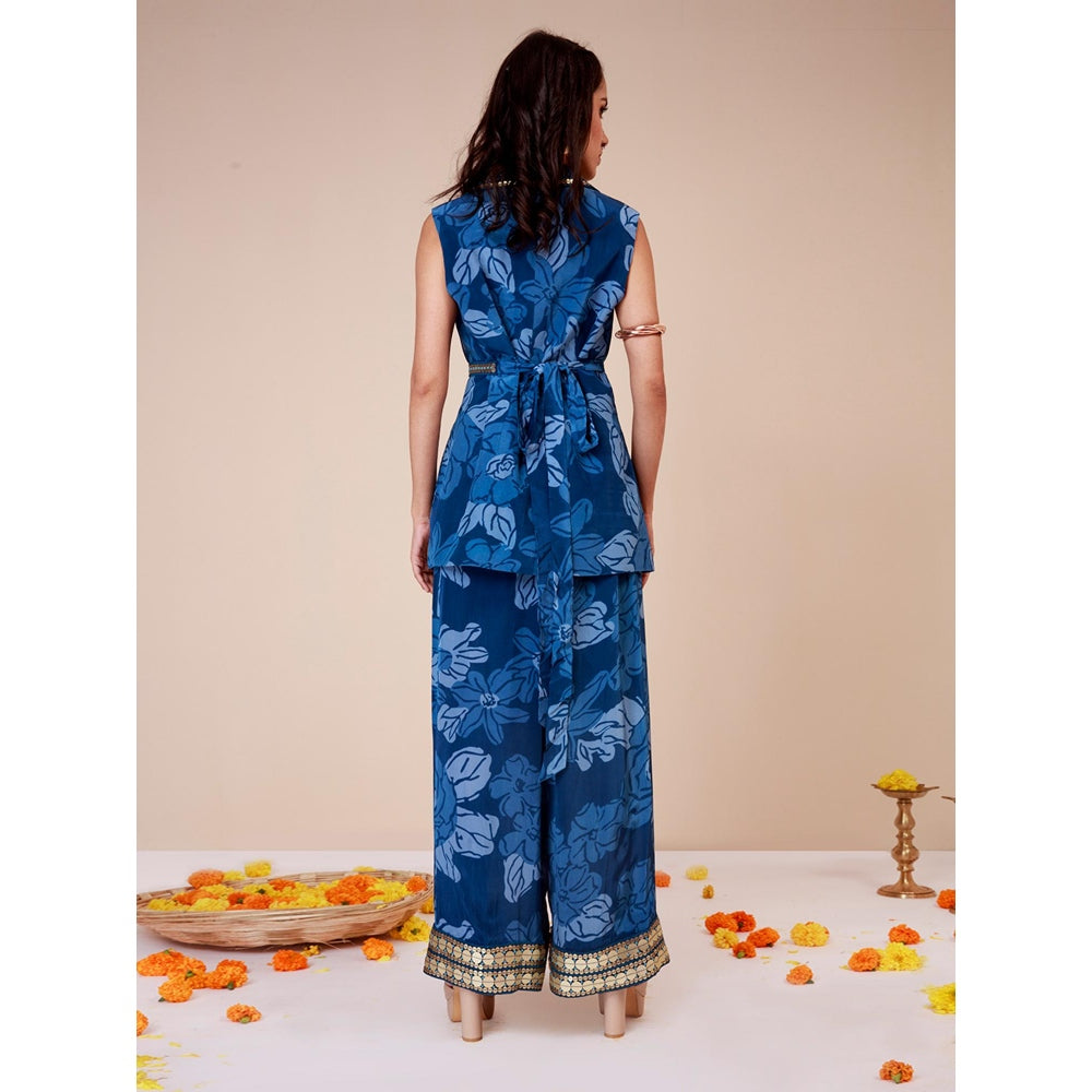 LABEL NIYAMI Celtic Blue Power Blazer with Pant and Belt