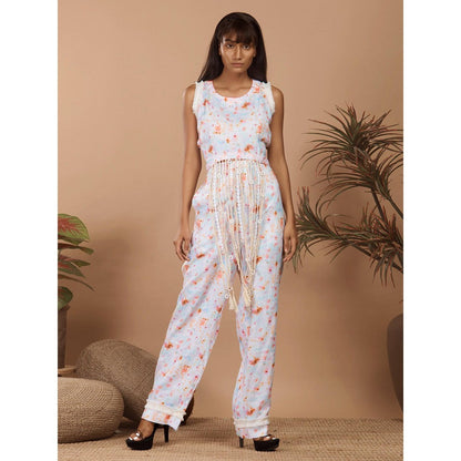 LABEL NIYAMI White Printed Fringes Co-Ord Set