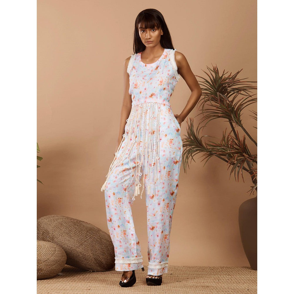 LABEL NIYAMI White Printed Fringes Co-Ord Set