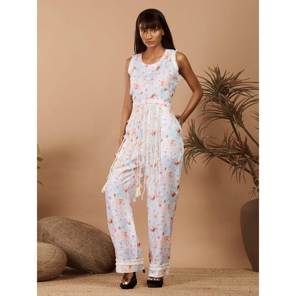 LABEL NIYAMI White Printed Fringes Co-Ord Set