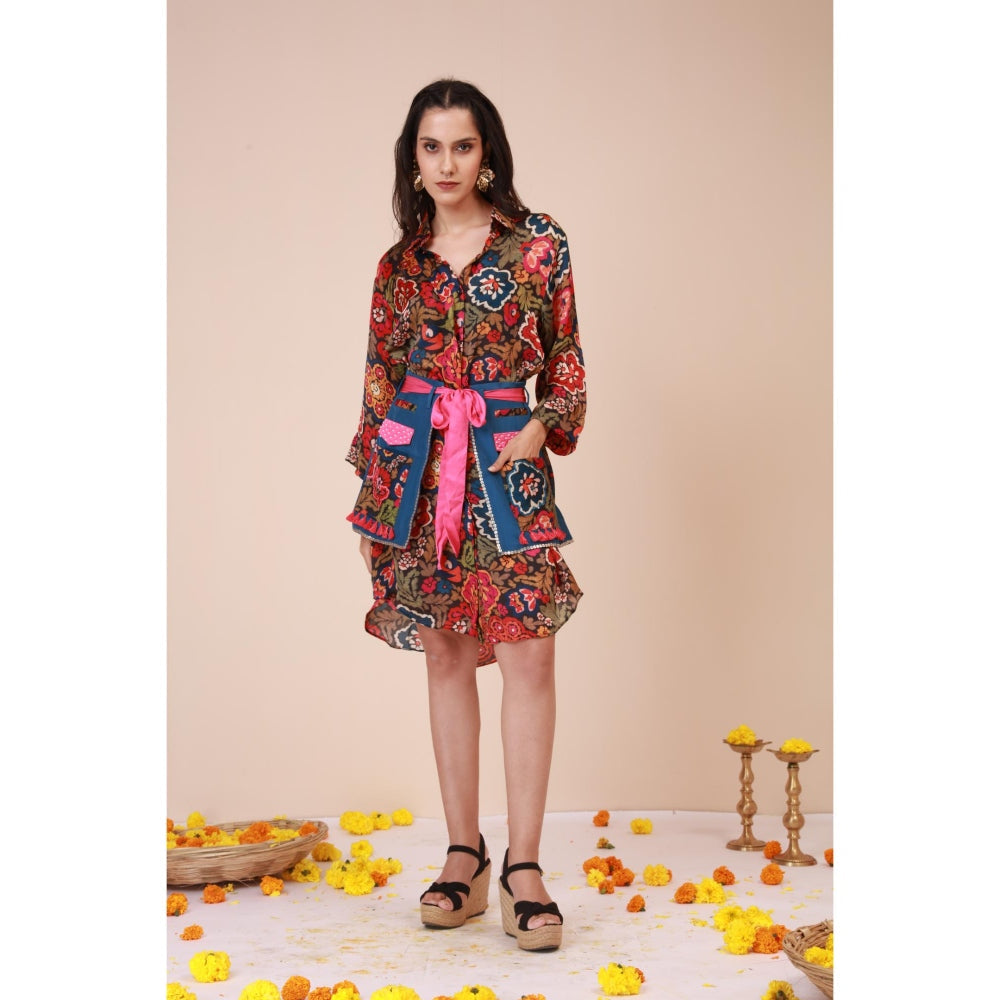 LABEL NIYAMI Vibrant Floral Waist Harness Mini Dress