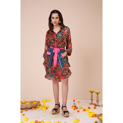 LABEL NIYAMI Vibrant Floral Waist Harness Mini Dress