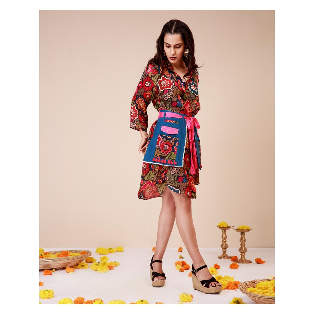 LABEL NIYAMI Vibrant Floral Waist Harness Mini Dress