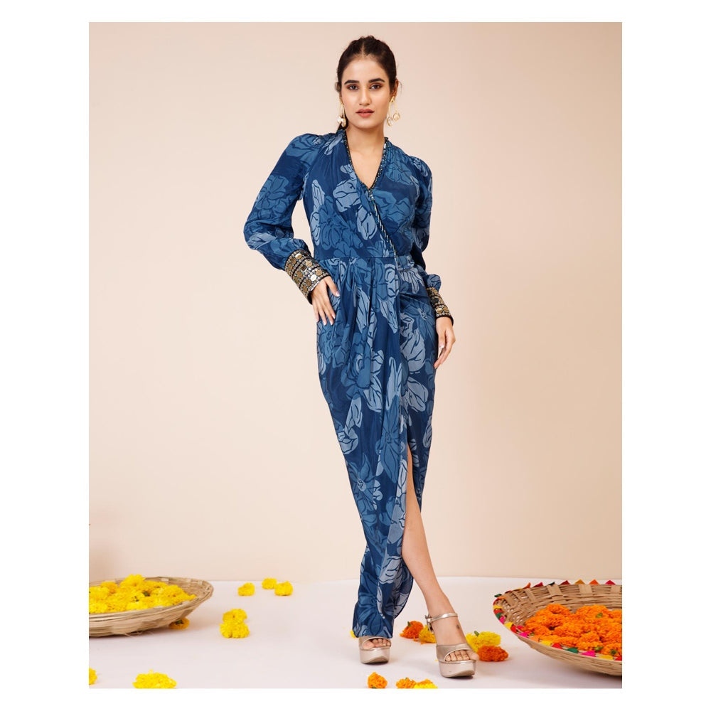 LABEL NIYAMI Celtic Cuffed Blue Maxi Dress