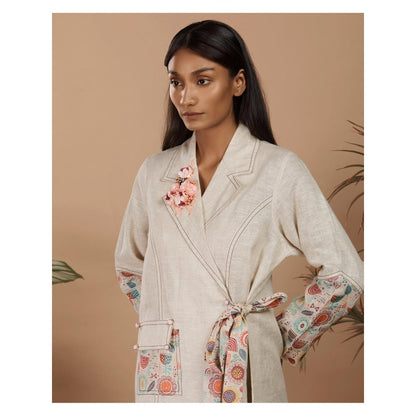 LABEL NIYAMI Nirvi Pastel Beige Trench Coat Knee Length Dress
