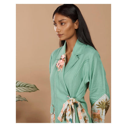 LABEL NIYAMI Nirvi Clover Green Trench Coat Knee Length Dress