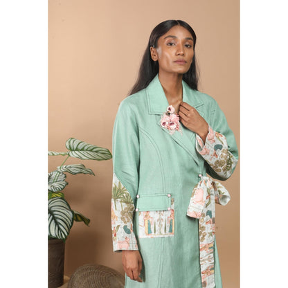 LABEL NIYAMI Nirvi Clover Green Trench Coat Knee Length Dress