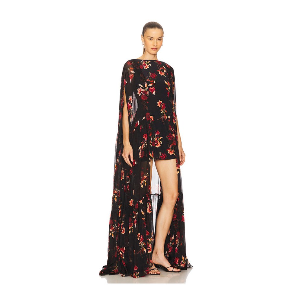 La Fuori Coralia Gathered Cape Dress