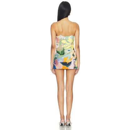 La Fuori Floral Jacquard Embroidered Mini Dress