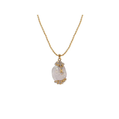La marque-M White Diamond Engraved Pearl Necklace