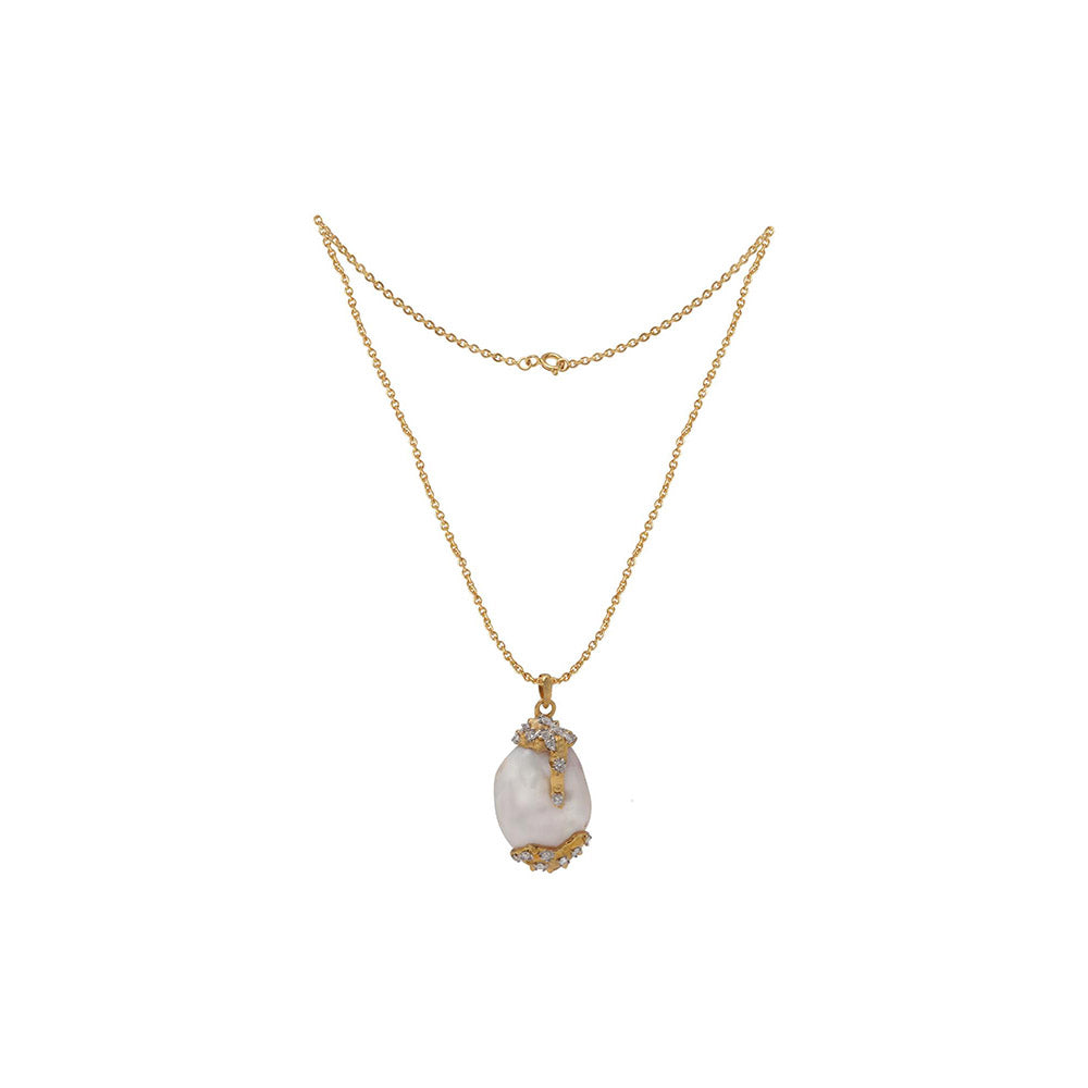 La marque-M White Diamond Engraved Pearl Necklace