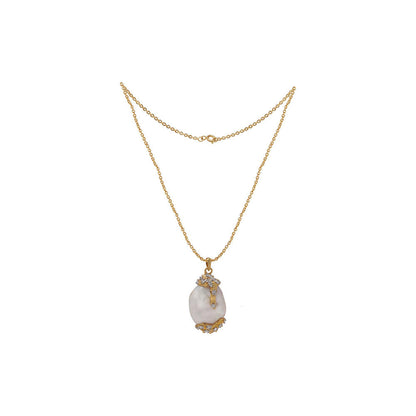 La marque-M White Diamond Engraved Pearl Necklace