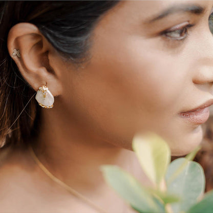 La marque-M White Diamond Engraved Pearl Earrings
