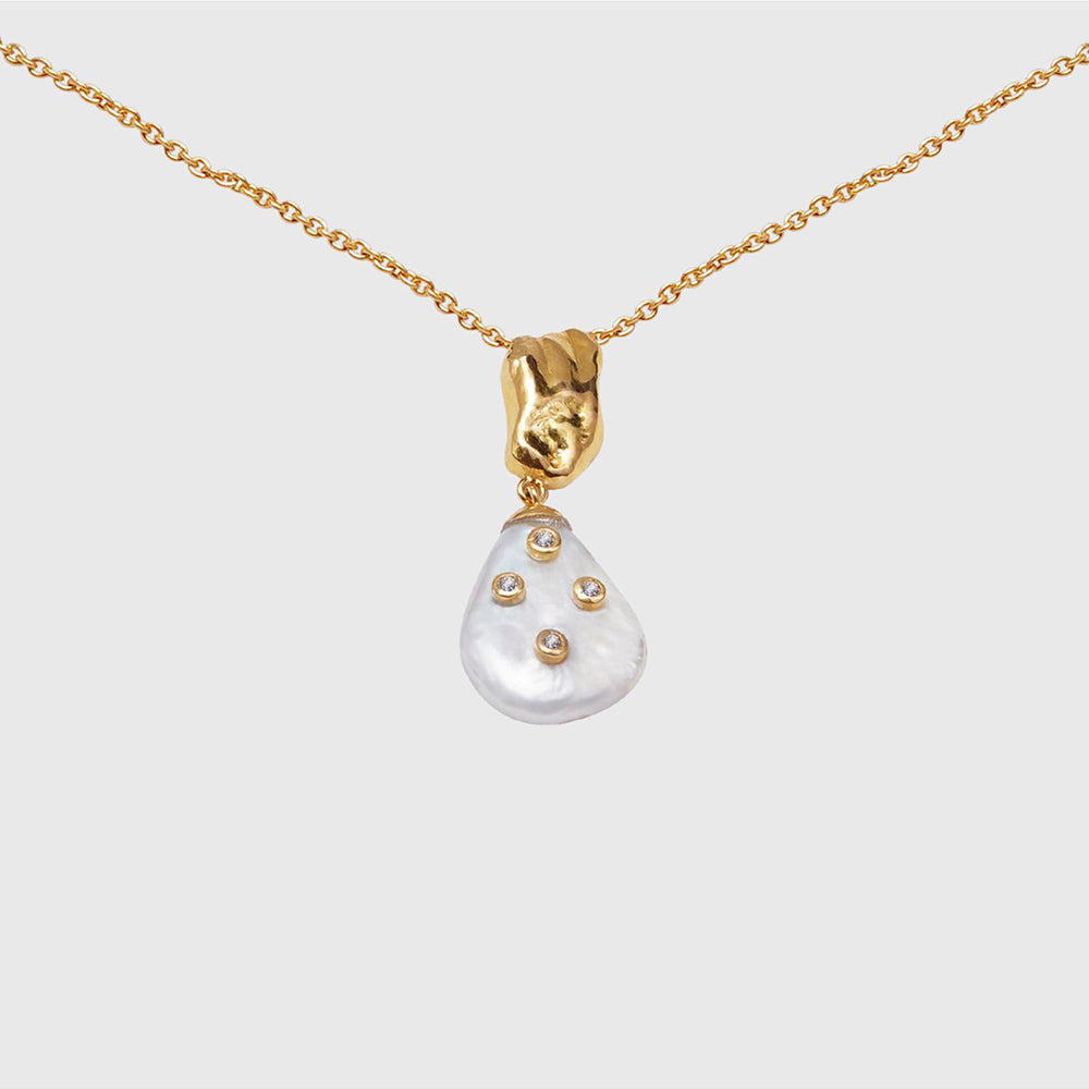 La marque-M White Diamond Encrusted Pearl Necklace