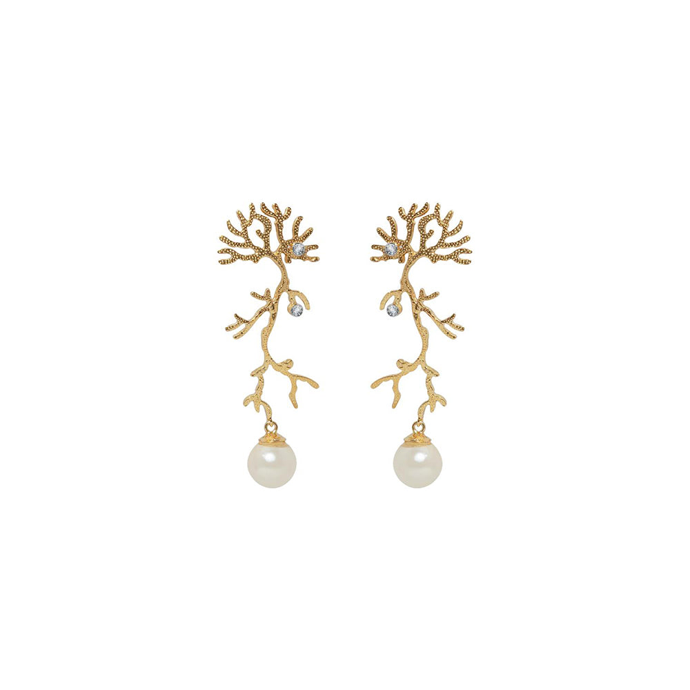 La marque-M White Intricate Pearl Diamond Earrings