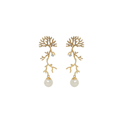 La marque-M White Intricate Pearl Diamond Earrings