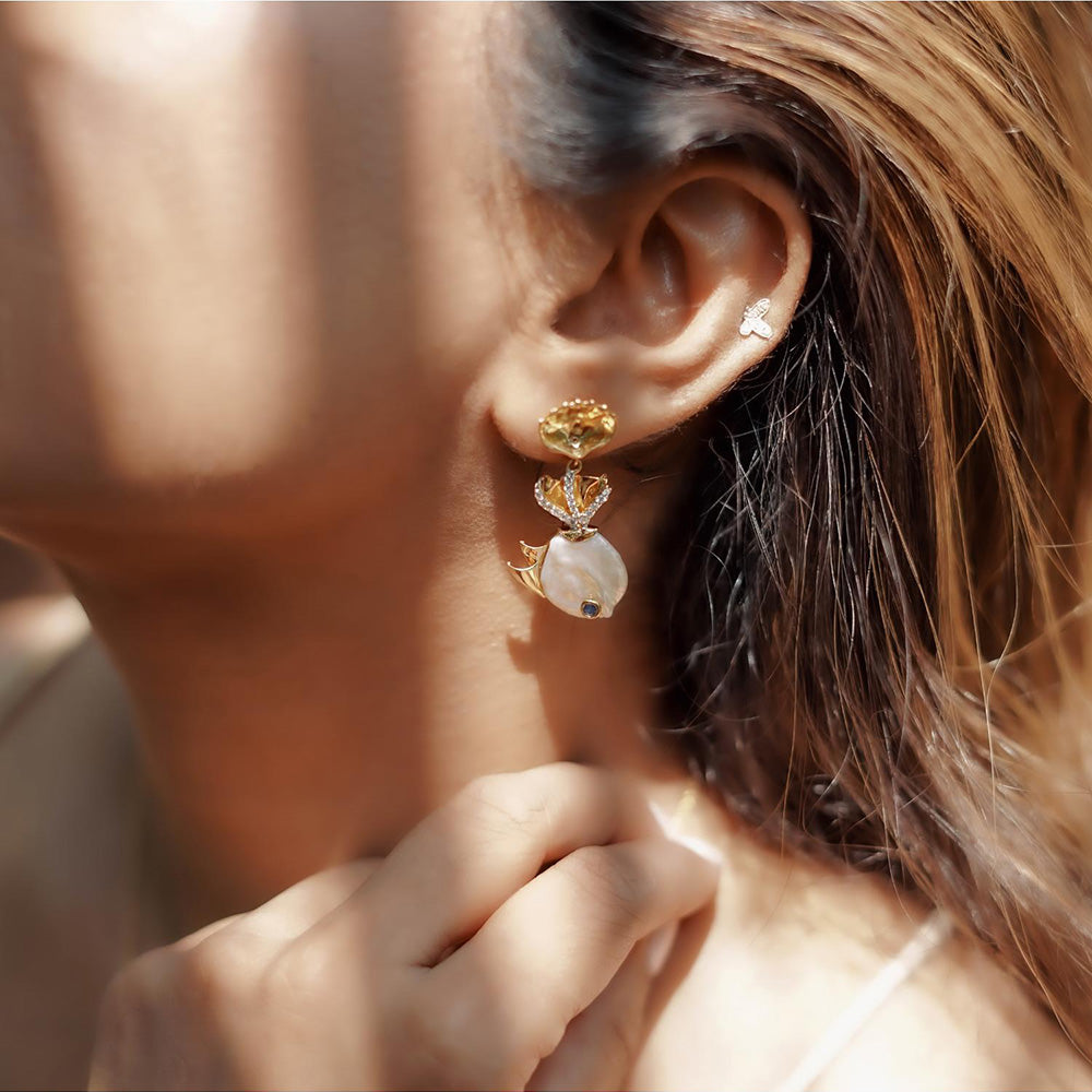 La marque-M White Marine Life Diamond Earrings