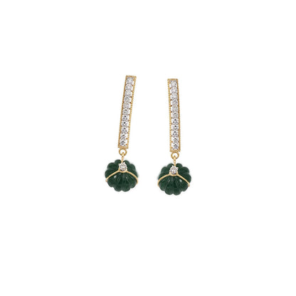 La marque-M 3D Carved Green Stone Diamond Earrings