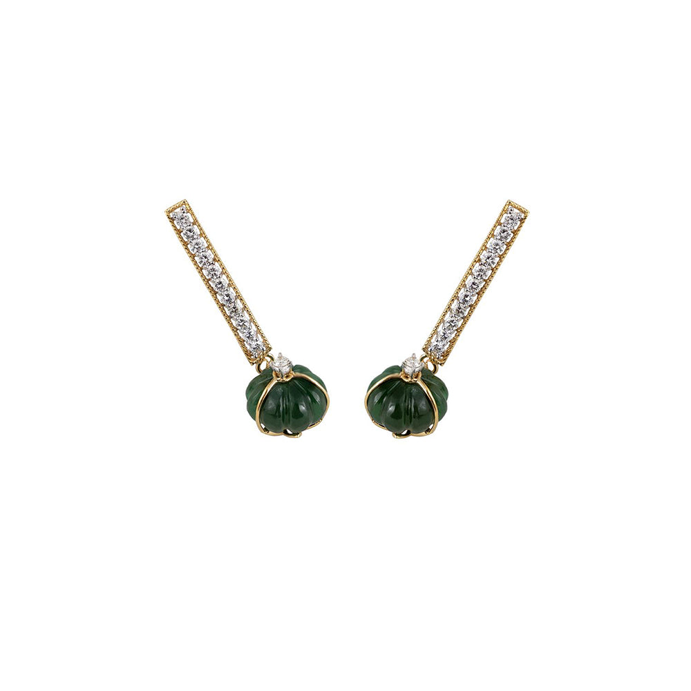 La marque-M 3D Carved Green Stone Diamond Earrings