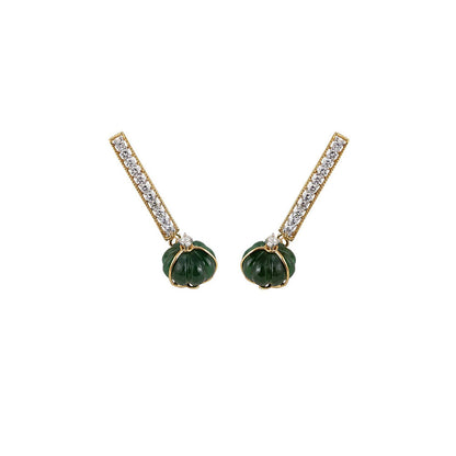 La marque-M 3D Carved Green Stone Diamond Earrings