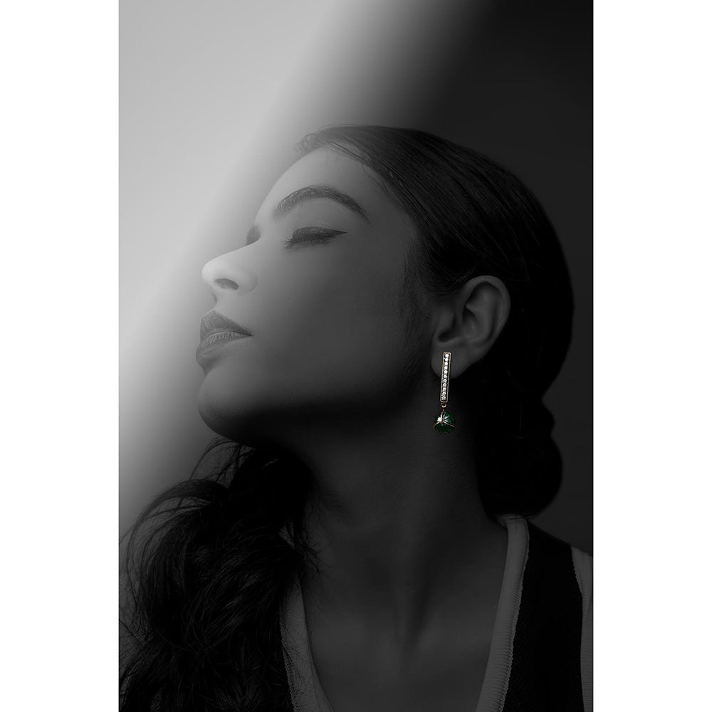 La marque-M 3D Carved Green Stone Diamond Earrings