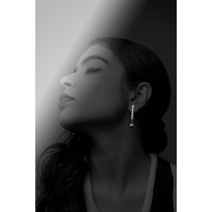 La marque-M 3D Carved Green Stone Diamond Earrings