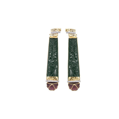 La marque-M Green Stone Carved Diamond Earrings