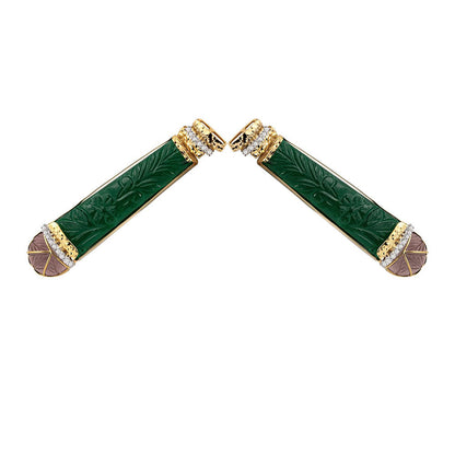La marque-M Green Stone Carved Diamond Earrings