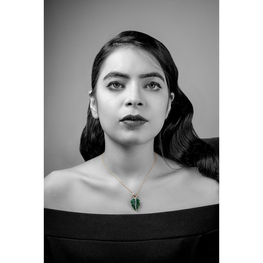La marque-M Green Natural Leaf Diamond Necklace