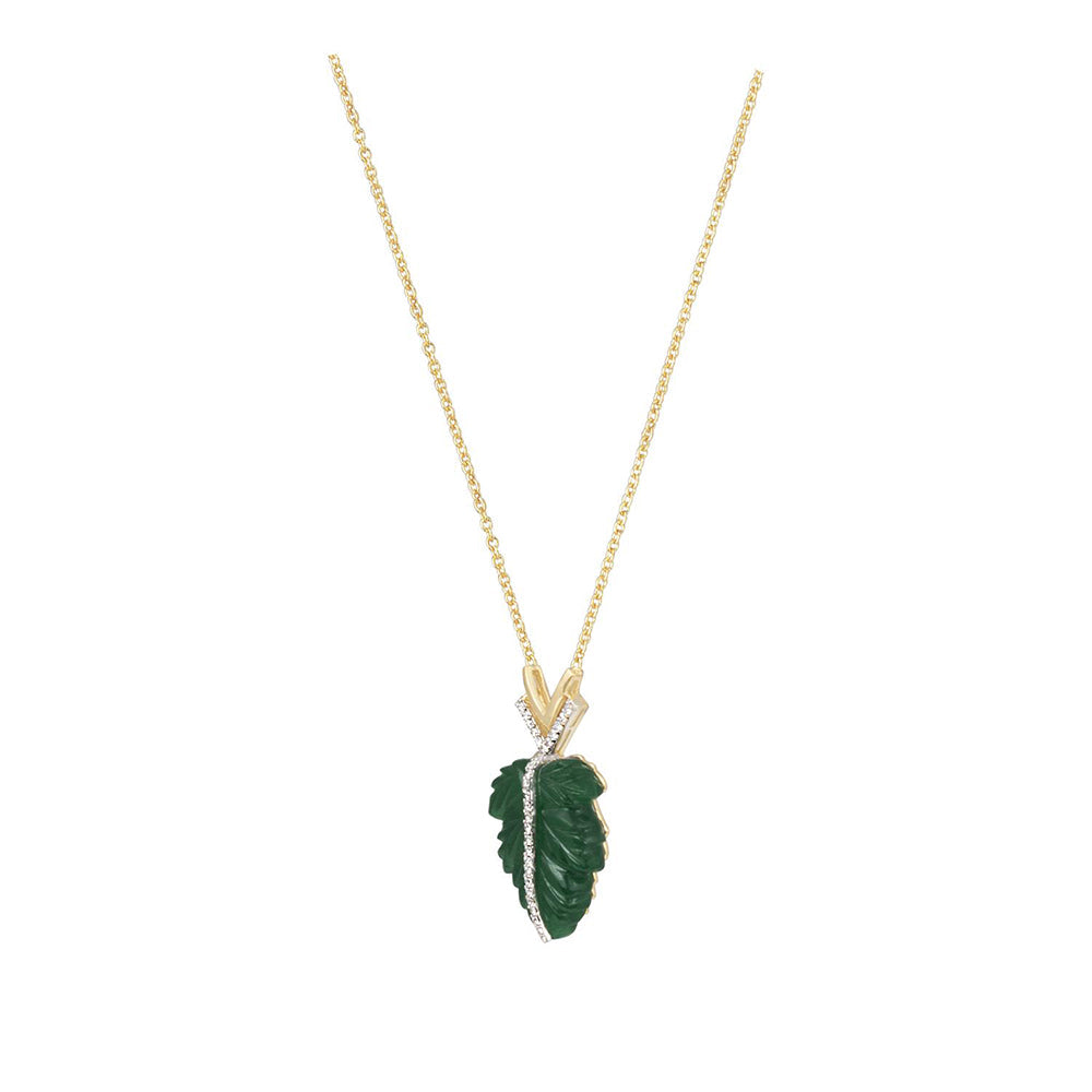 La marque-M Green Natural Leaf Diamond Necklace