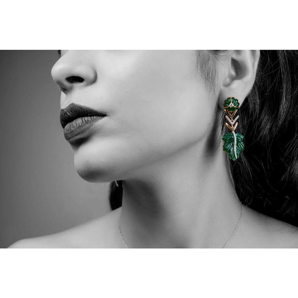 La marque-M Green Natural Leaf Diamond Earrings