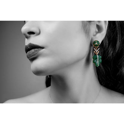 La marque-M Green Natural Leaf Diamond Earrings