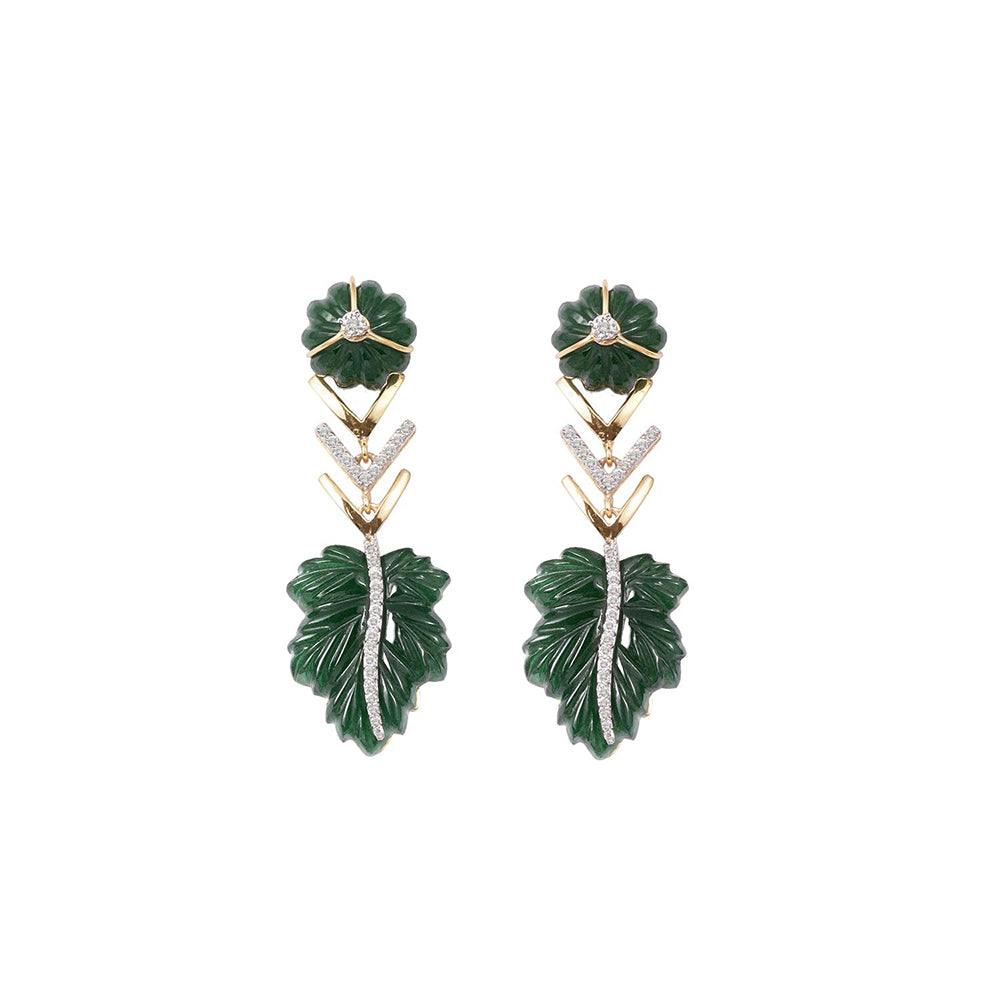 La marque-M Green Natural Leaf Diamond Earrings