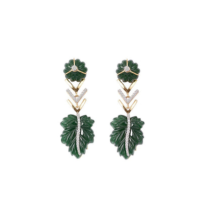 La marque-M Green Natural Leaf Diamond Earrings