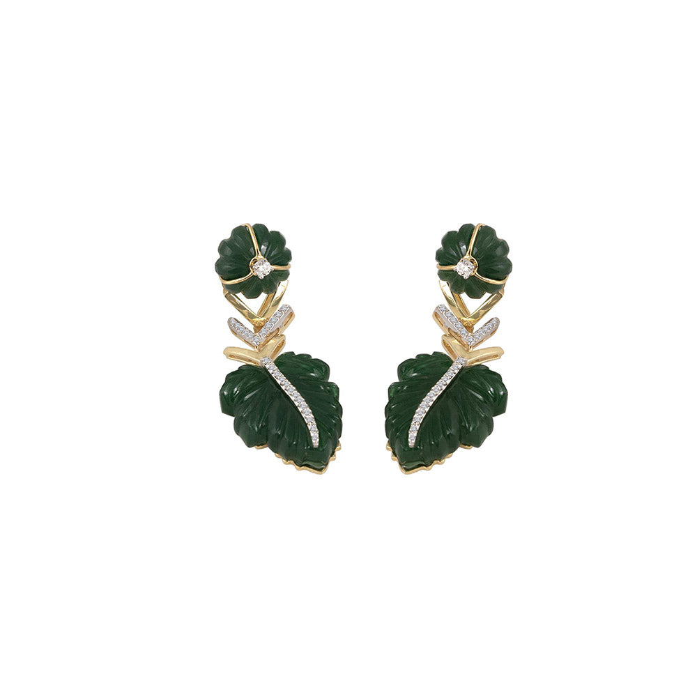 La marque-M Green Natural Leaf Diamond Earrings