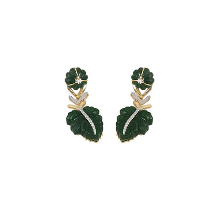 La marque-M Green Natural Leaf Diamond Earrings