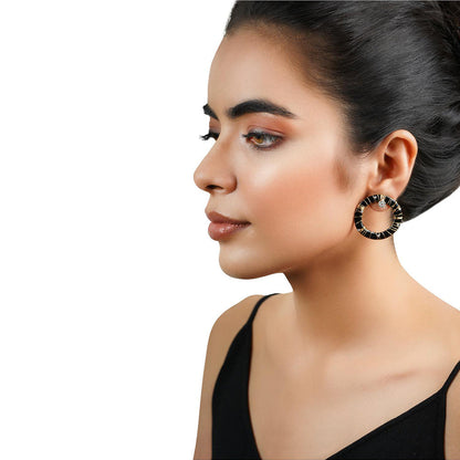 La marque-M Black Onyx Gold Wired Diamond Earrings