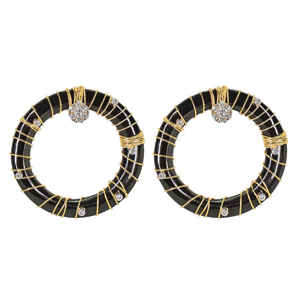 La marque-M Black Onyx Gold Wired Diamond Earrings