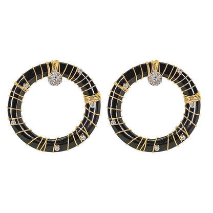 La marque-M Black Onyx Gold Wired Diamond Earrings