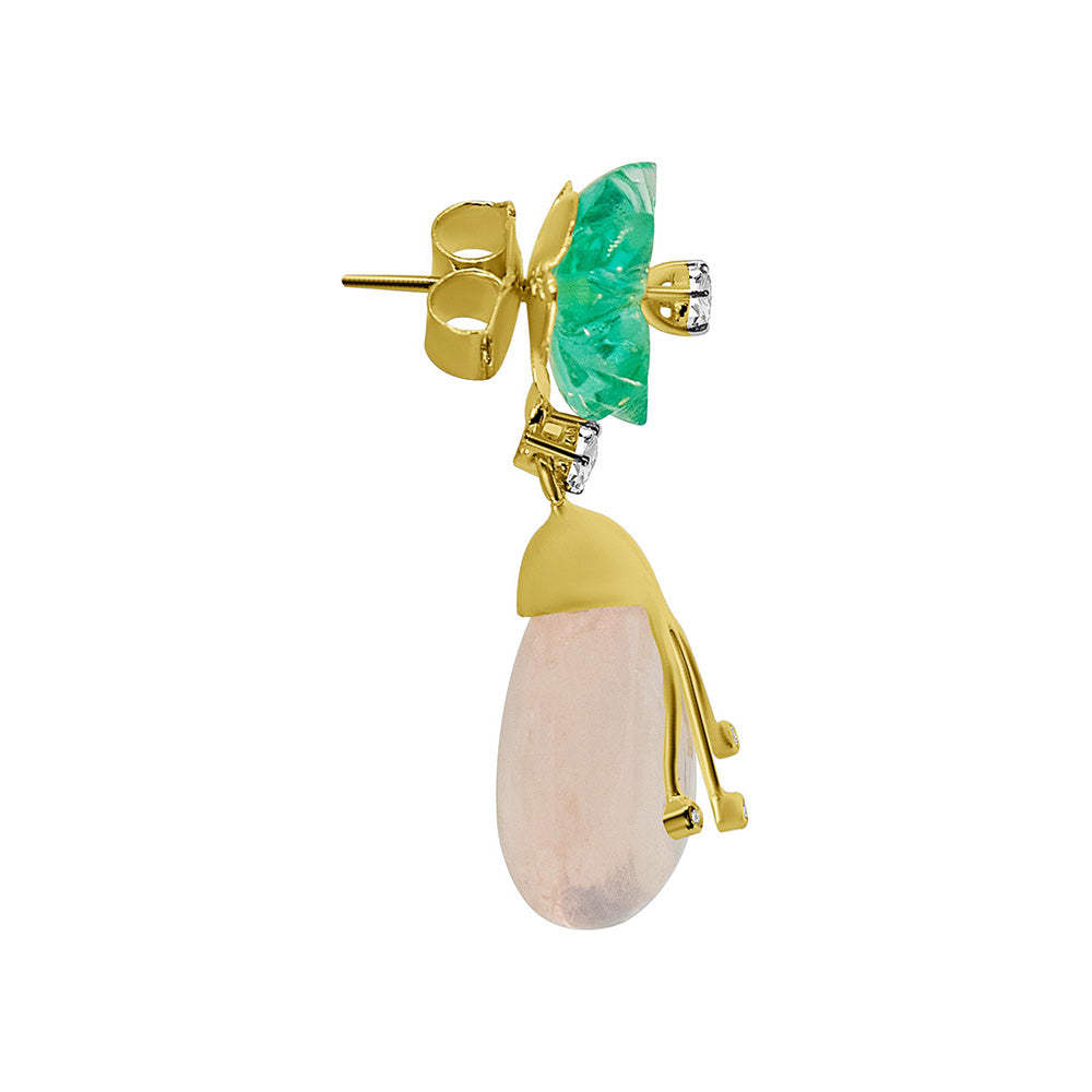 La marque-M White Rose Quartz Drop Diamond Earrings