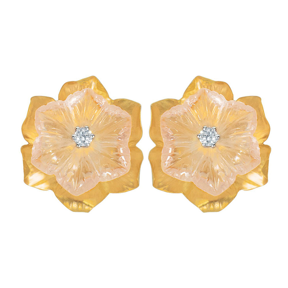 La marque-M Rose Gold Rose Quartz Stud Diamond Earrings